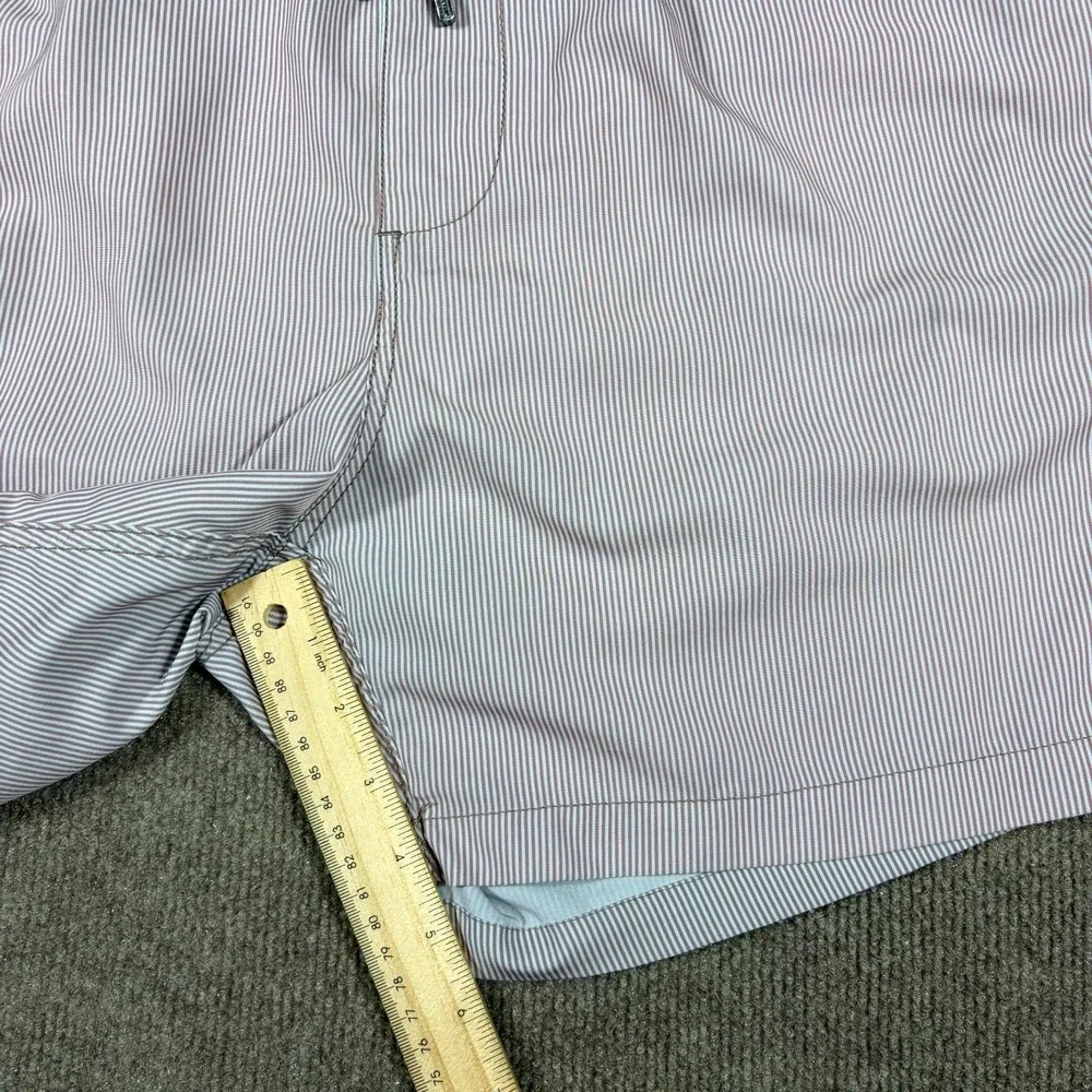 Vintage Summer Swim Shorts Mens Large White Brown Striped Seersucker Drawstring